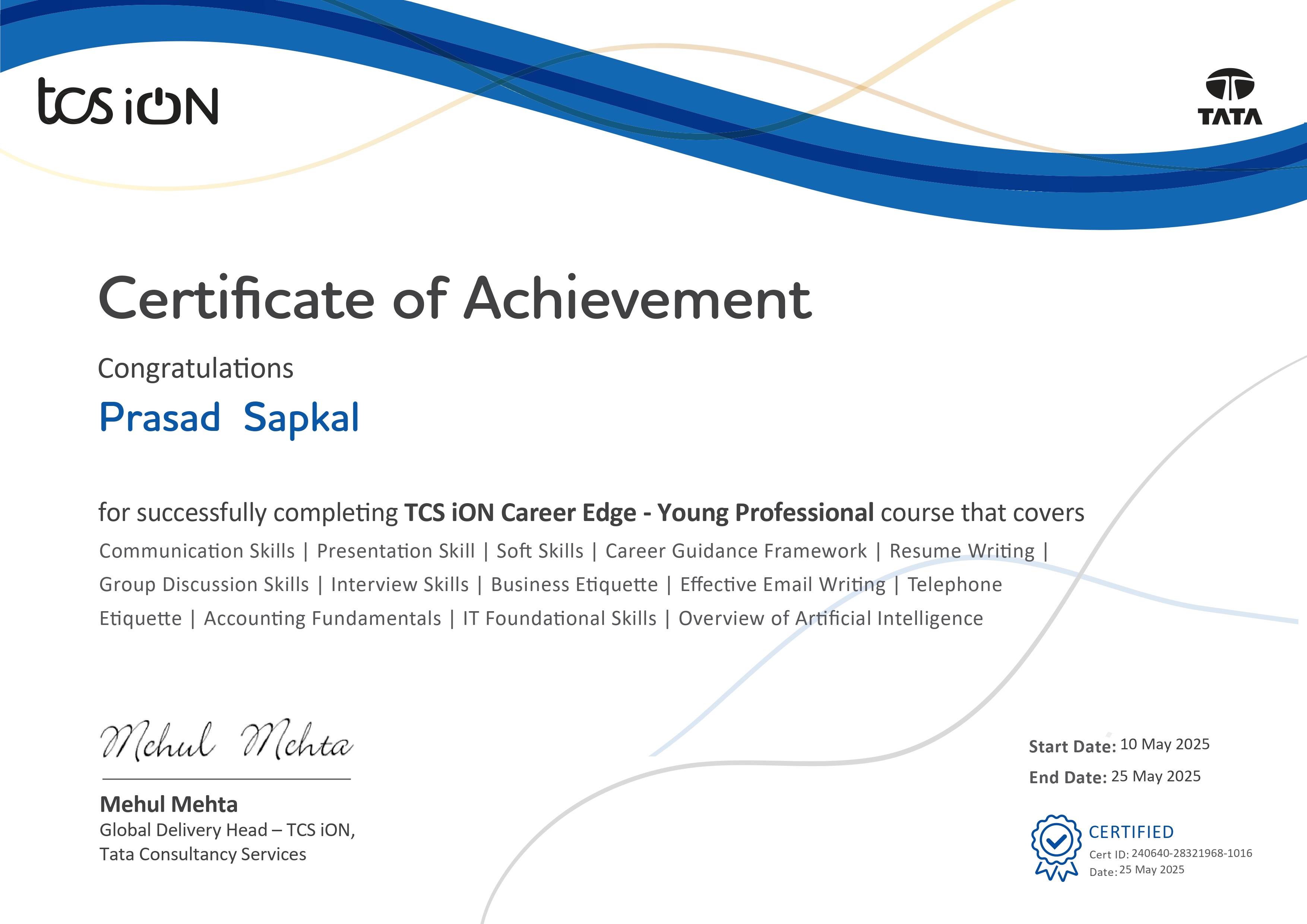 TCS Professional Certificate